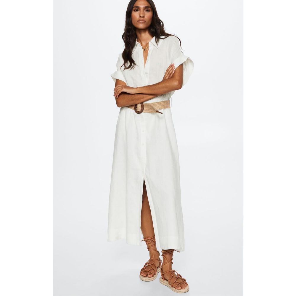 Mango Linen Shirt Dress White Size 6 - Picture 3 of 12